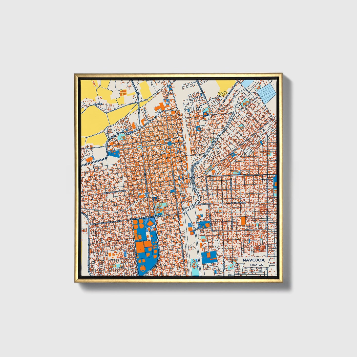 Navojoa Mexico Colorful City Map Canvas Print • Gold Framed
