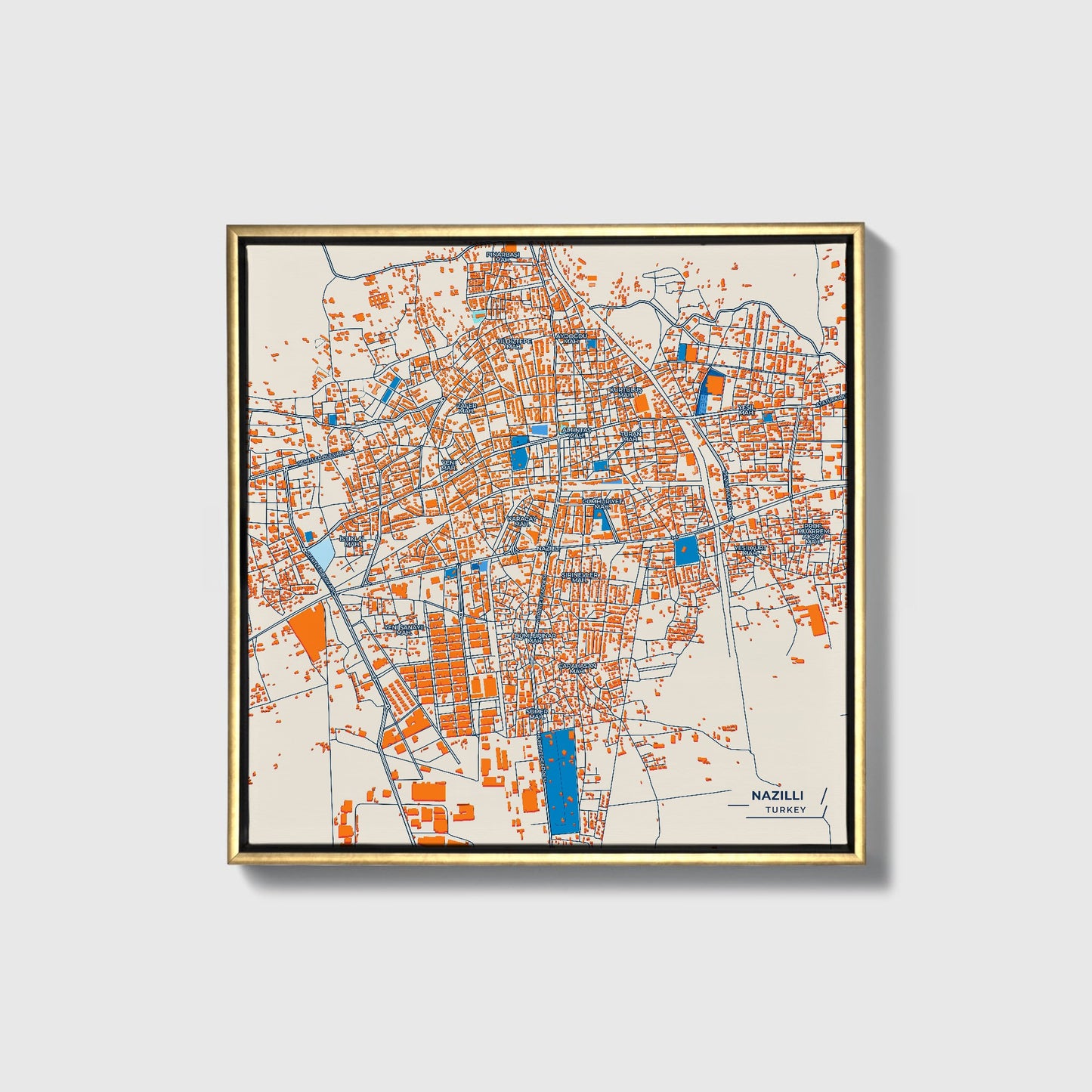 Nazi̇lli̇ Turkey Colorful City Map Canvas Print • Gold Framed