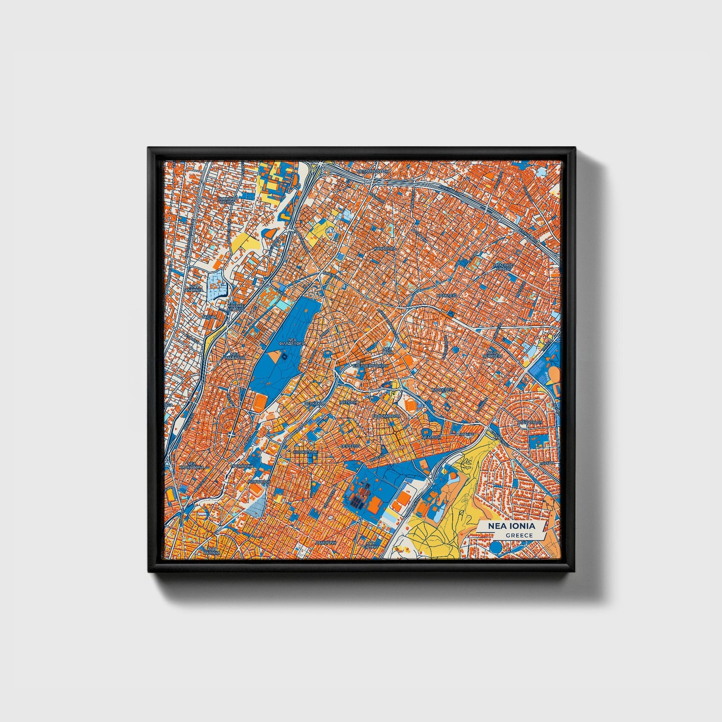 Νεα Ιονια Greece Colorful City Map Canvas Print • Black Framed