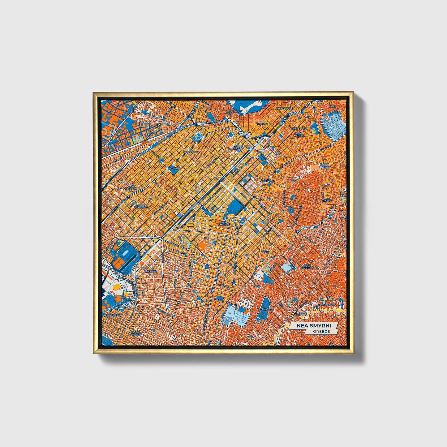 Νεα Σμυρνη Greece Colorful City Map Canvas Print • Gold Framed