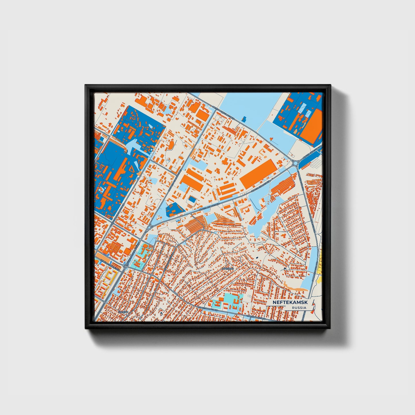 Нефтекамск Russia Colorful City Map Canvas Print • Black Framed