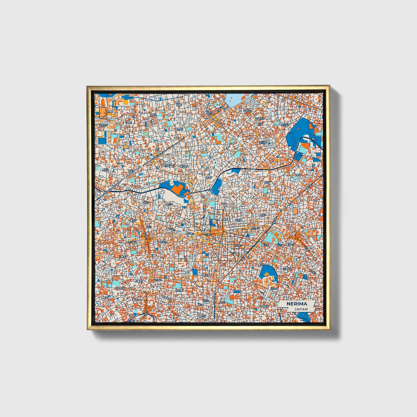 Nerima Japan Colorful City Map Canvas Print • Gold Framed