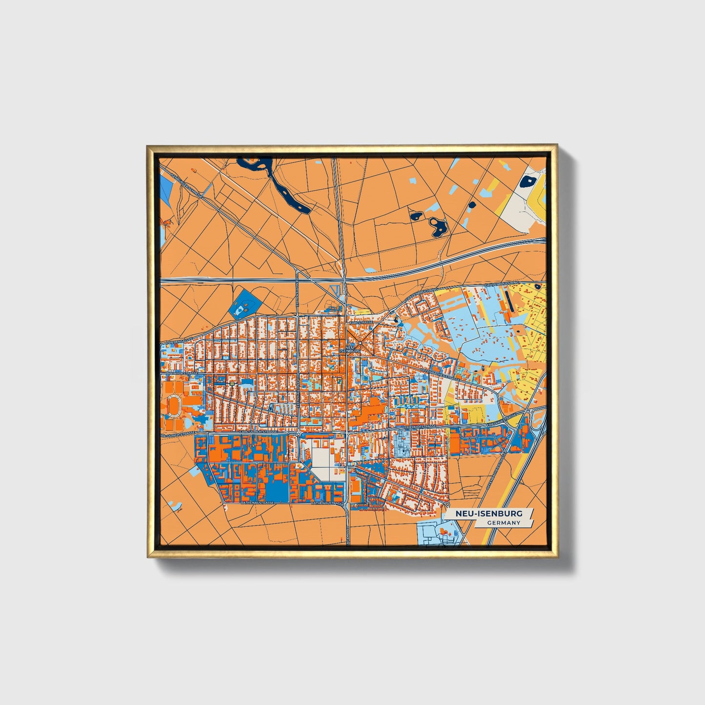 Neu-Isenburg Germany Colorful City Map Canvas Print • Gold Framed