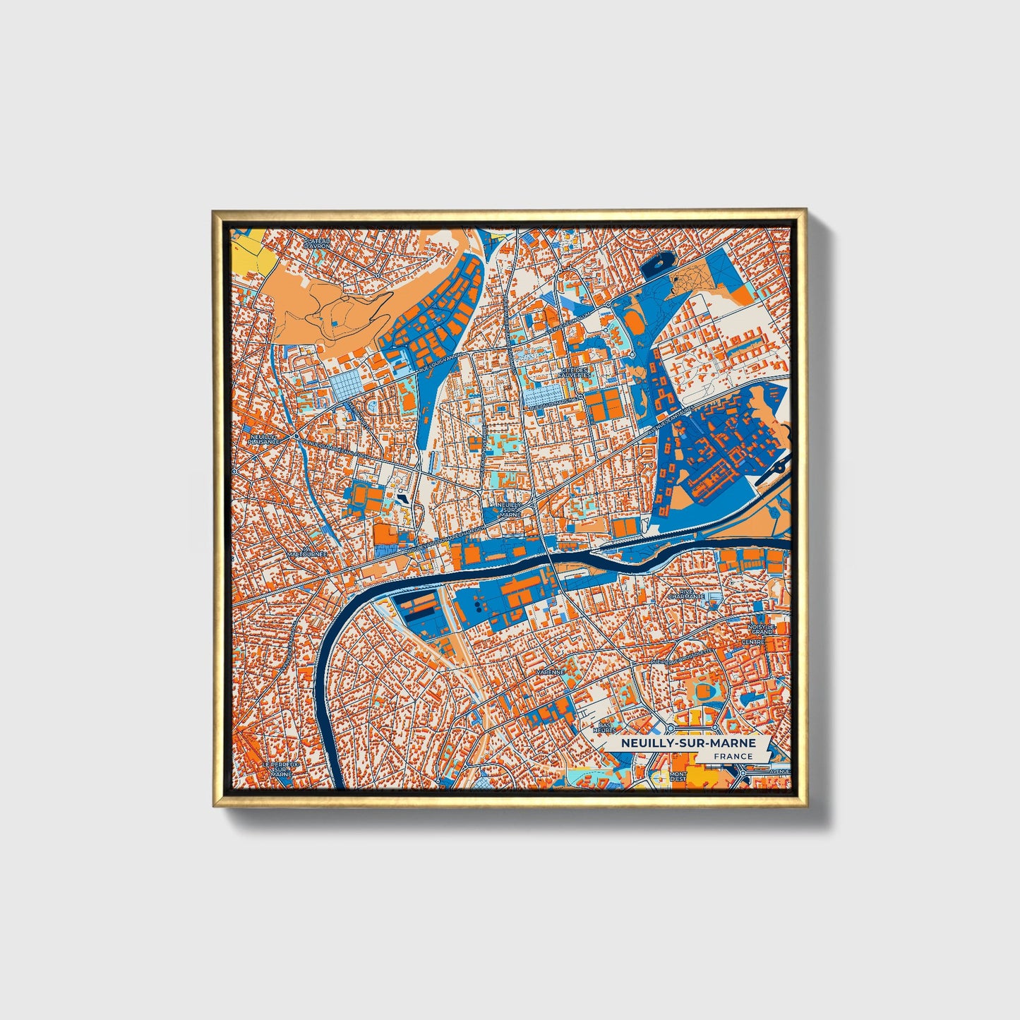 Neuilly-Sur-Marne France Colorful City Map Canvas Print • Gold Framed