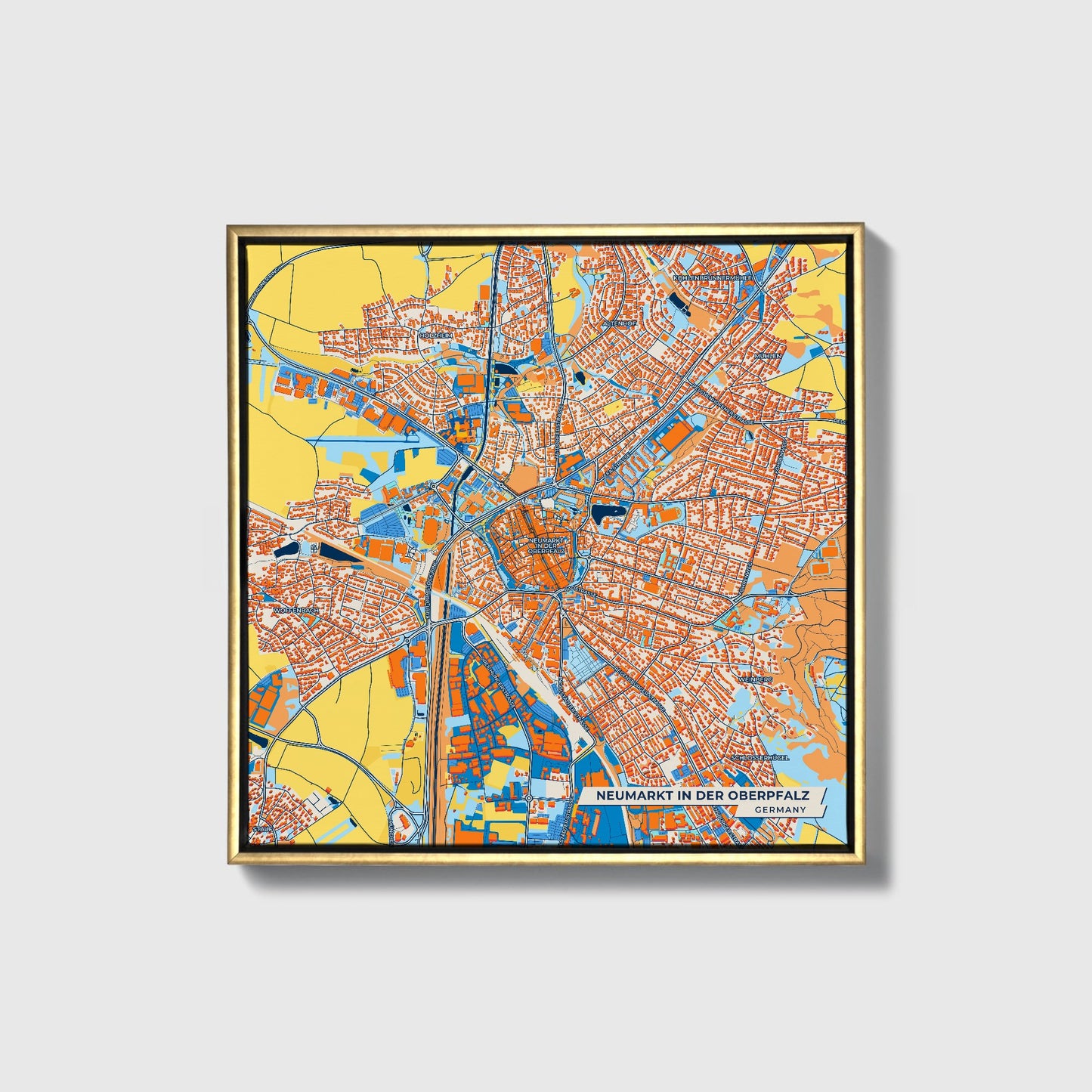 Neumarkt In Der Oberpfalz Germany Colorful City Map Canvas Print • Gold Framed