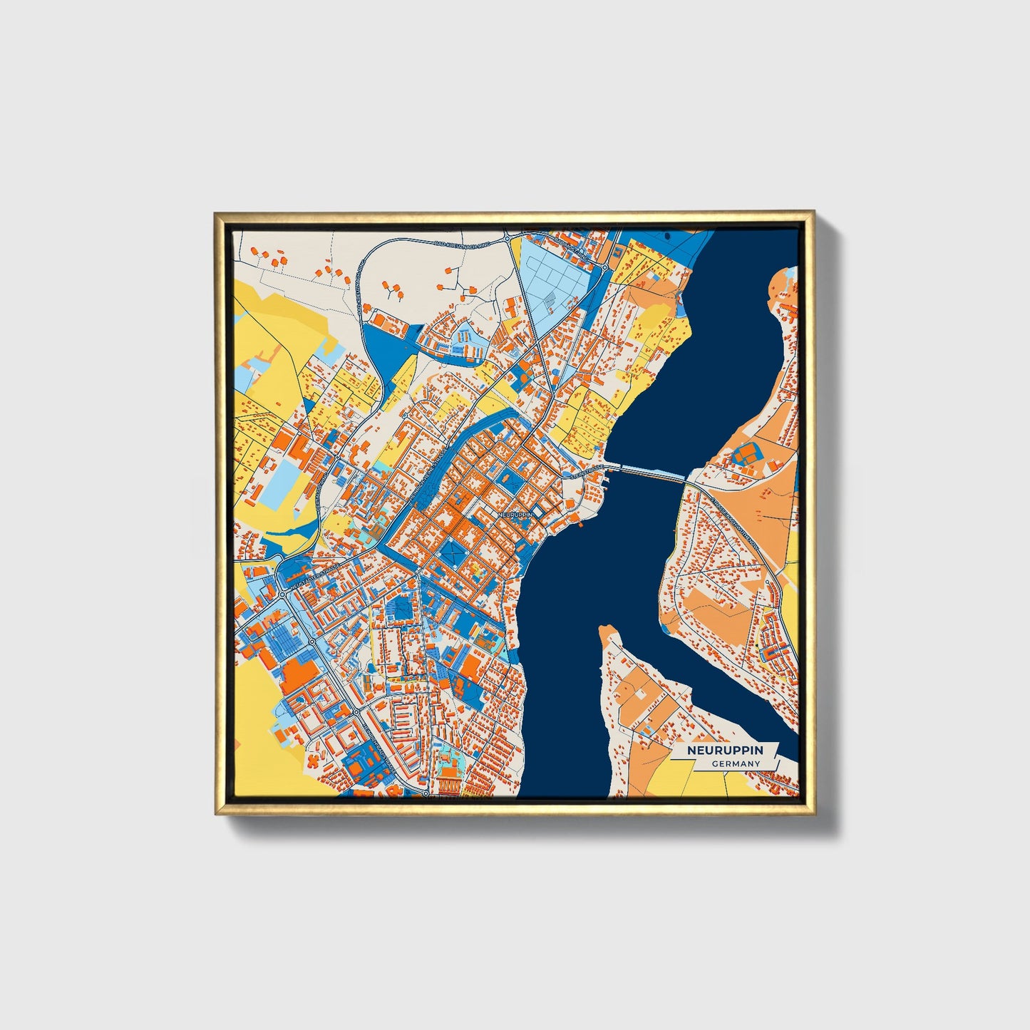 Neuruppin Germany Colorful City Map Canvas Print • Gold Framed