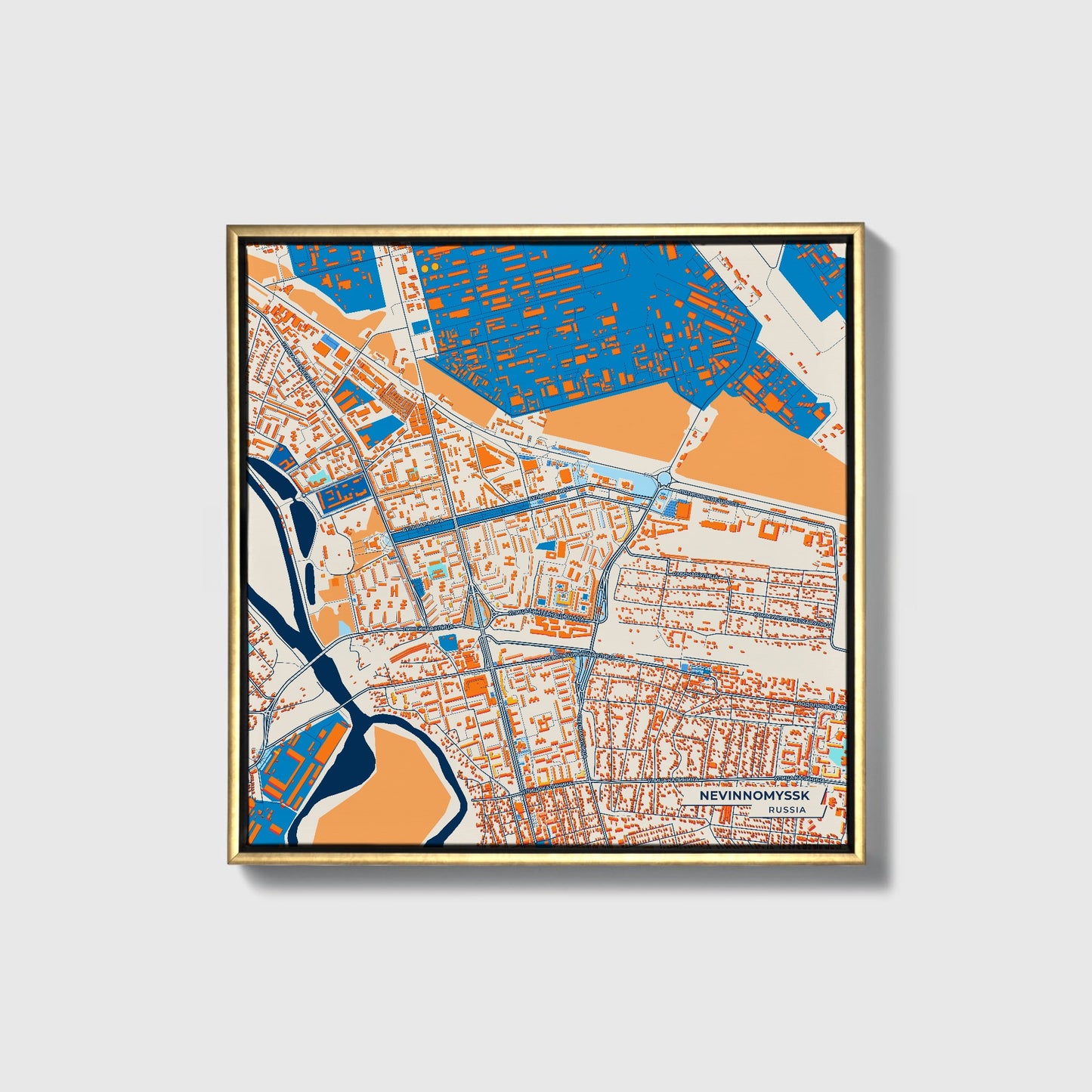 Невинномысск Russia Colorful City Map Canvas Print • Gold Framed