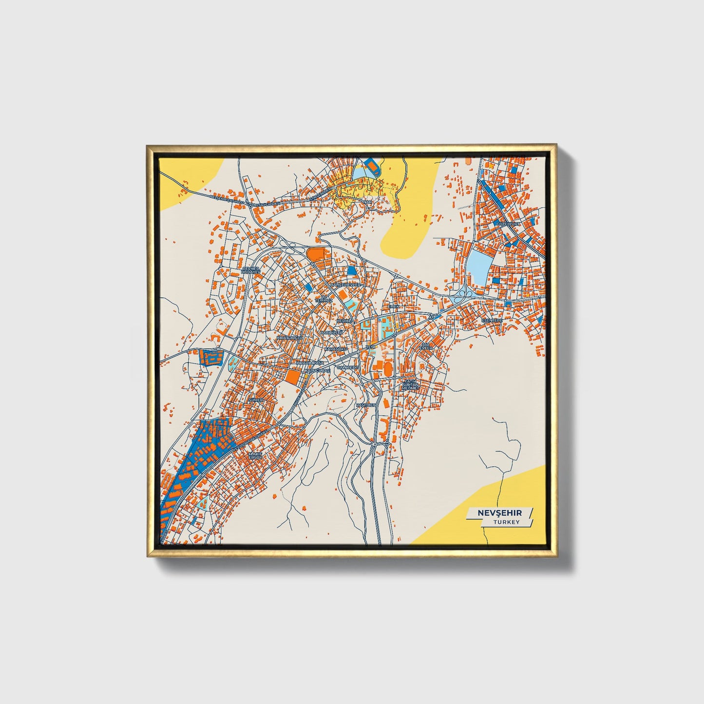 Nevşehi̇r Turkey Colorful City Map Canvas Print • Gold Framed