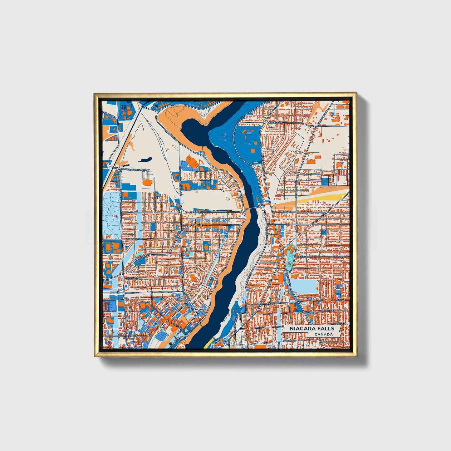 Niagara Falls Canada Colorful City Map Canvas Print • Gold Framed