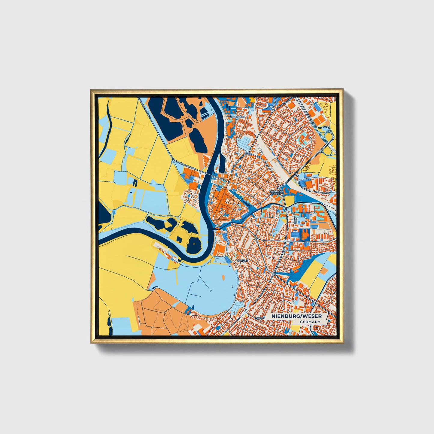 Nienburg/Weser Germany Colorful City Map Canvas Print • Gold Framed