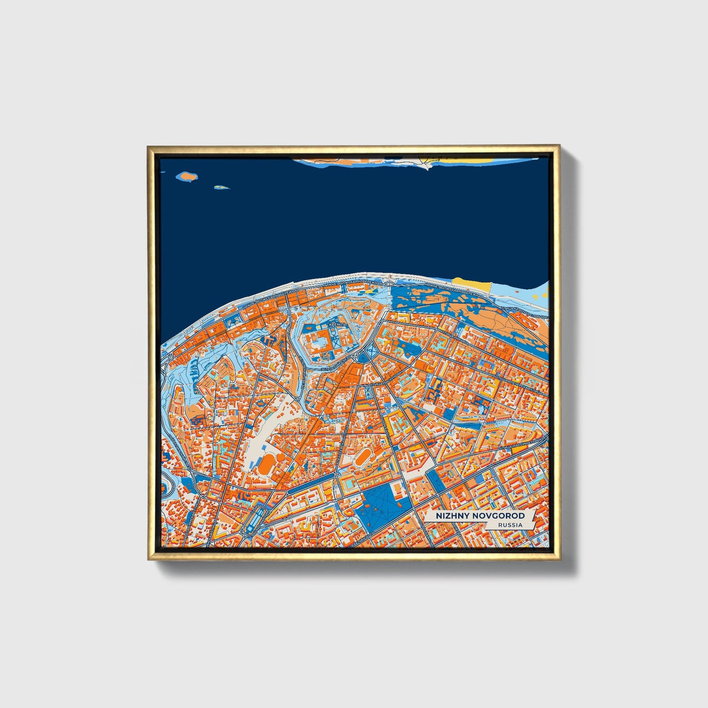 Нижний Новгород Russia Colorful City Map Canvas Print • Gold Framed