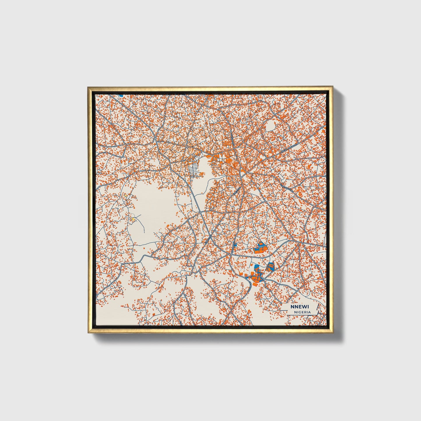 Nnewi Nigeria Colorful City Map Canvas Print • Gold Framed