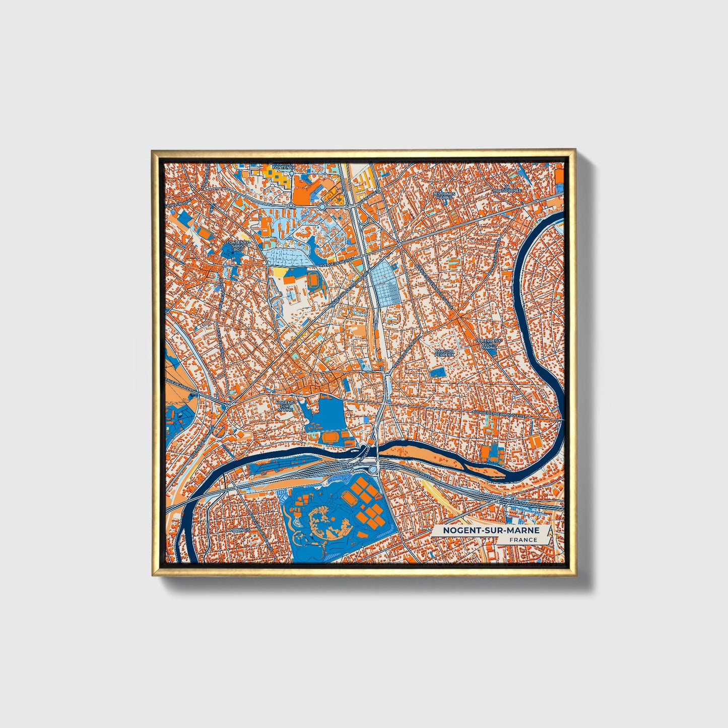 Nogent-Sur-Marne France Colorful City Map Canvas Print • Gold Framed