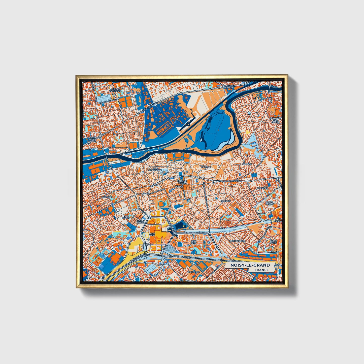 Noisy-Le-Grand France Colorful City Map Canvas Print • Gold Framed