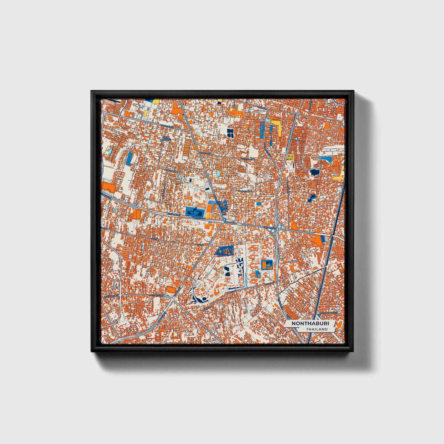 Nonthaburi Thailand Colorful City Map Canvas Print • Black Framed
