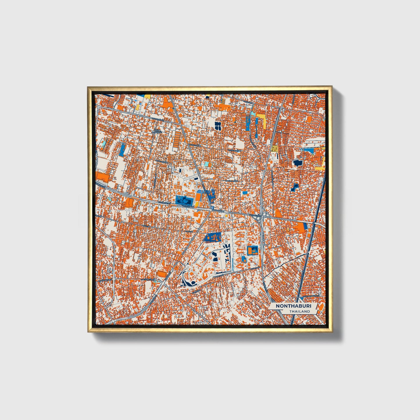 Nonthaburi Thailand Colorful City Map Canvas Print • Gold Framed
