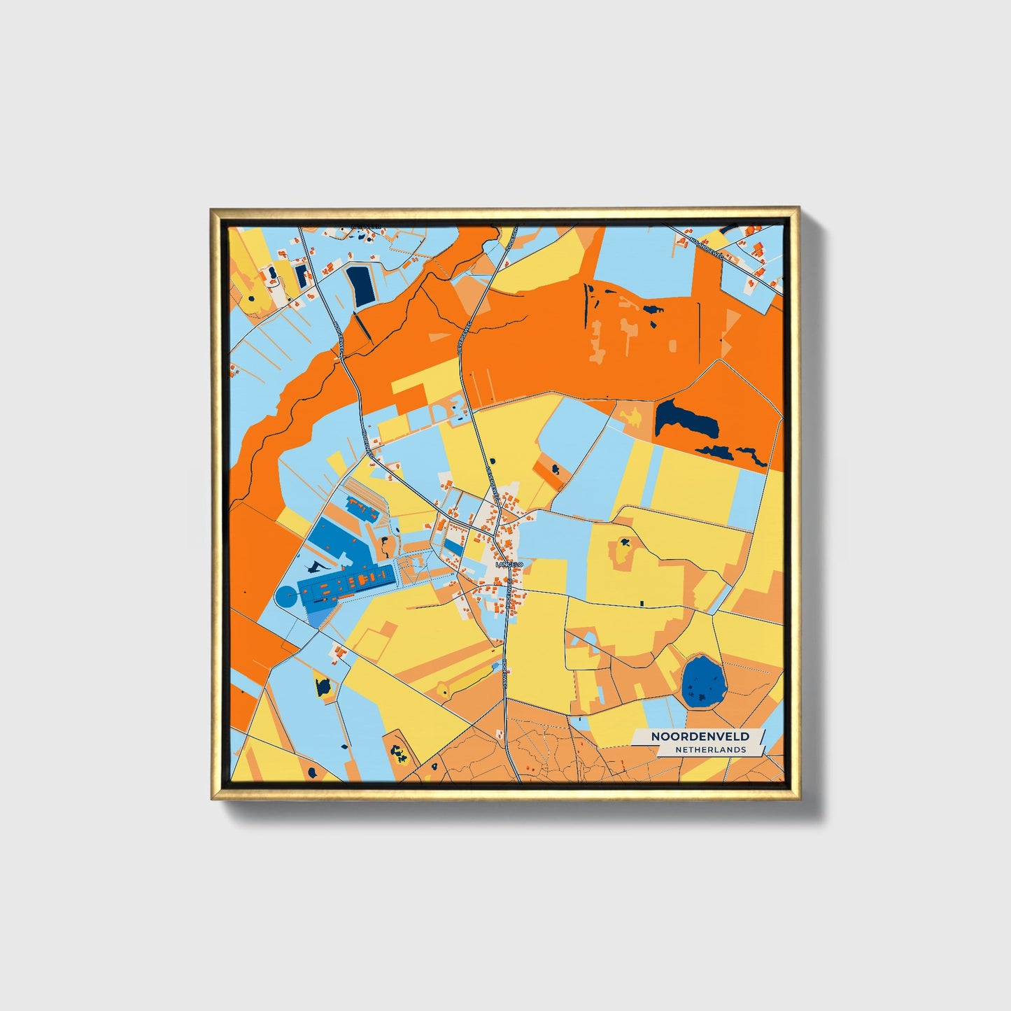 Noordenveld Netherlands Colorful City Map Canvas Print • Gold Framed