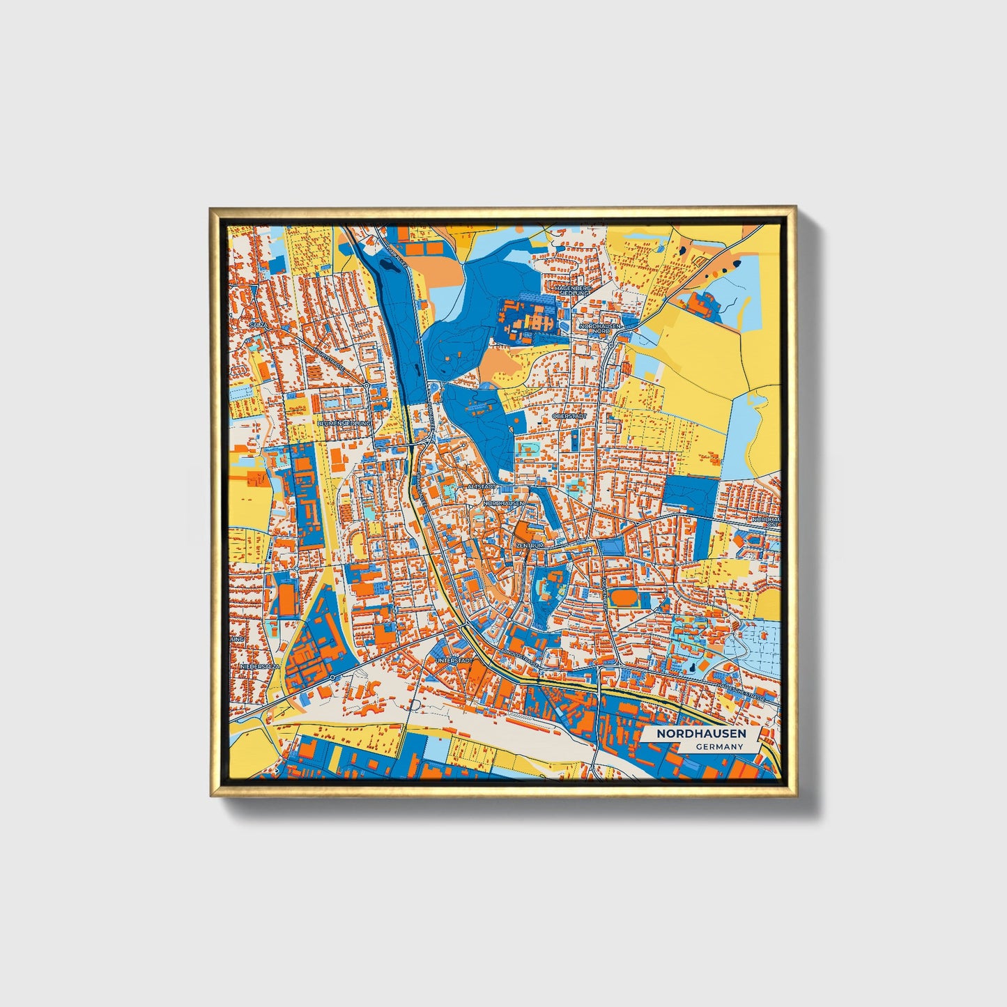 Nordhausen Germany Colorful City Map Canvas Print • Gold Framed