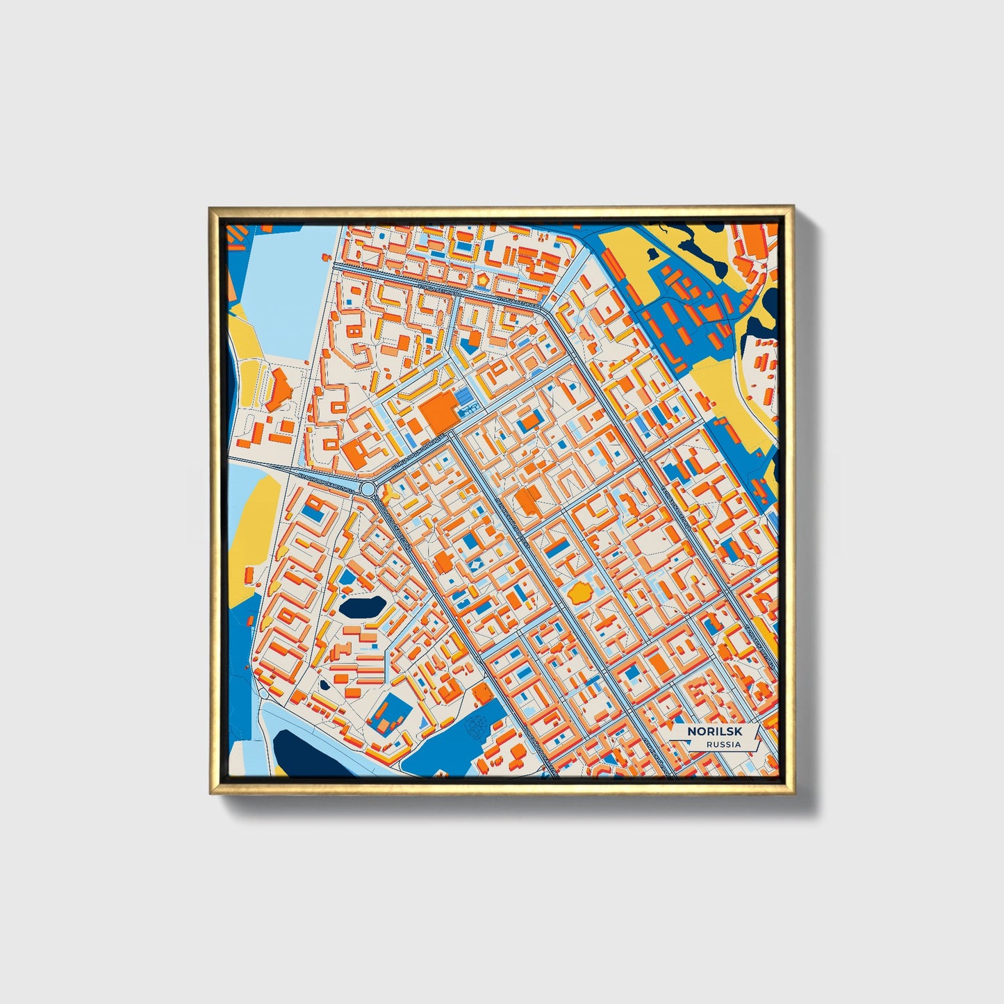 Норильский Russia Colorful City Map Canvas Print • Gold Framed