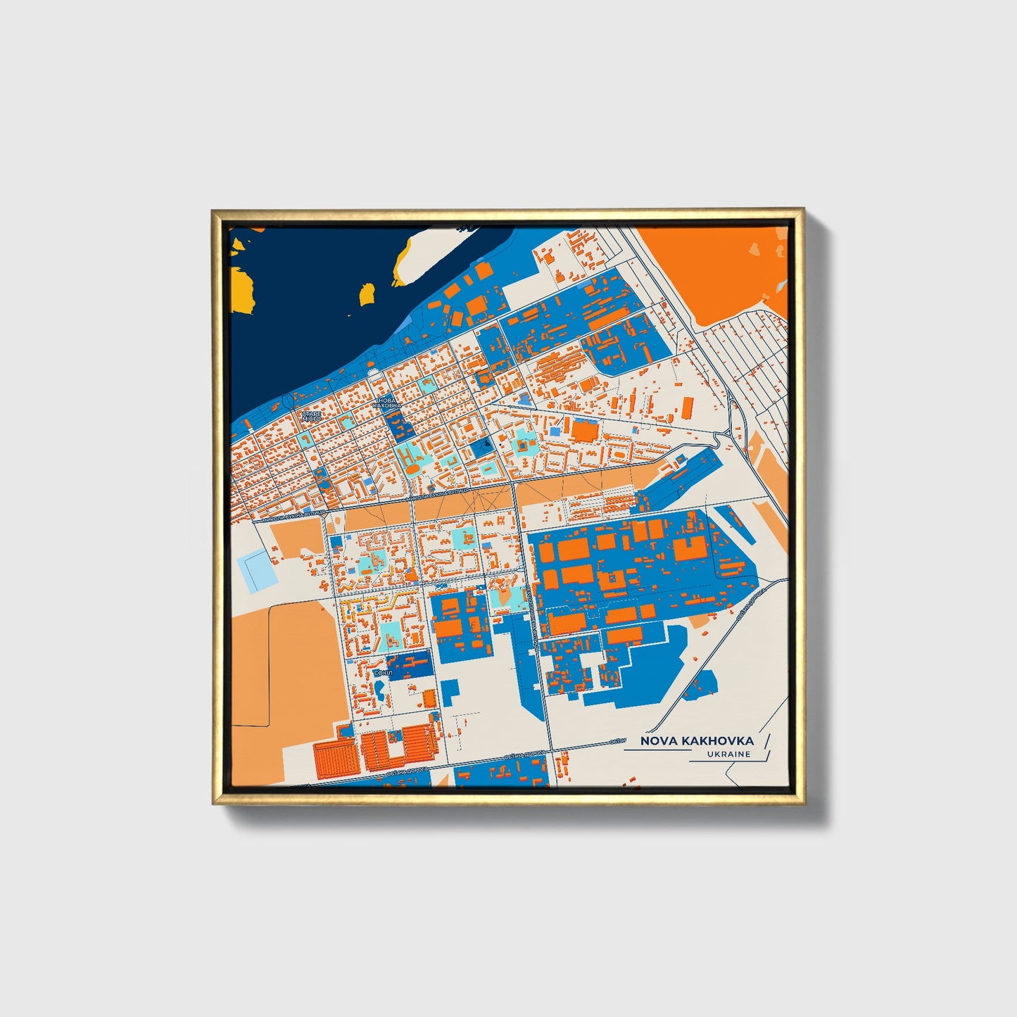 Нова Каховка Ukraine Colorful City Map Canvas Print • Gold Framed