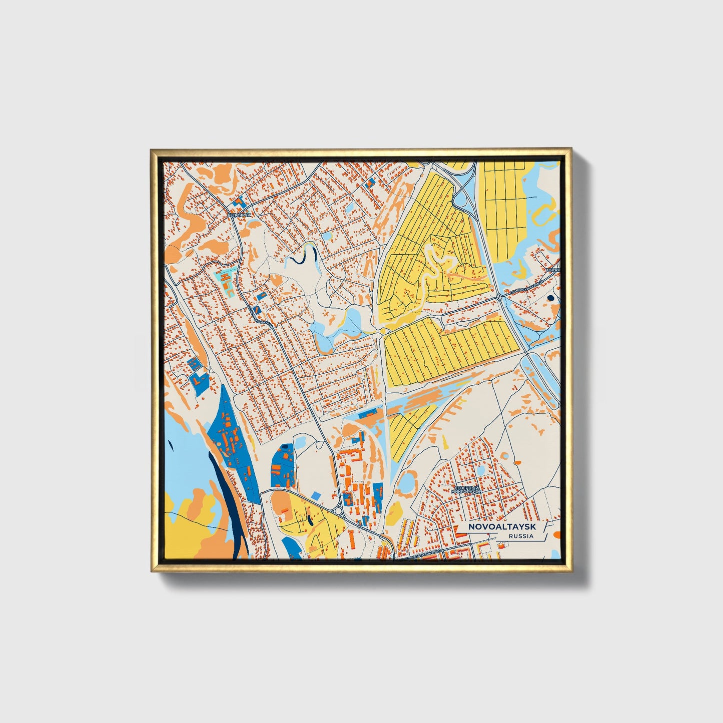 Новоалтайск Russia Colorful City Map Canvas Print • Gold Framed