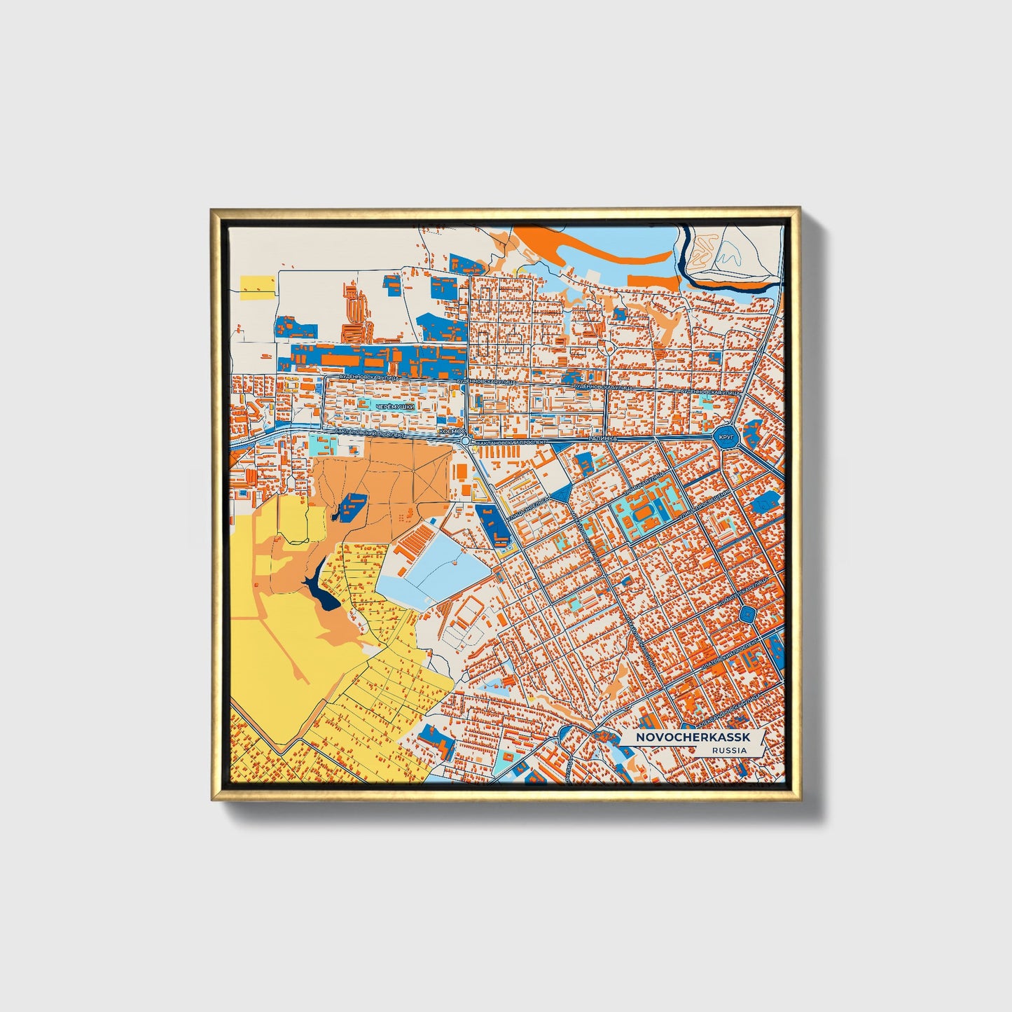 Новочеркасске Russia Colorful City Map Canvas Print • Gold Framed
