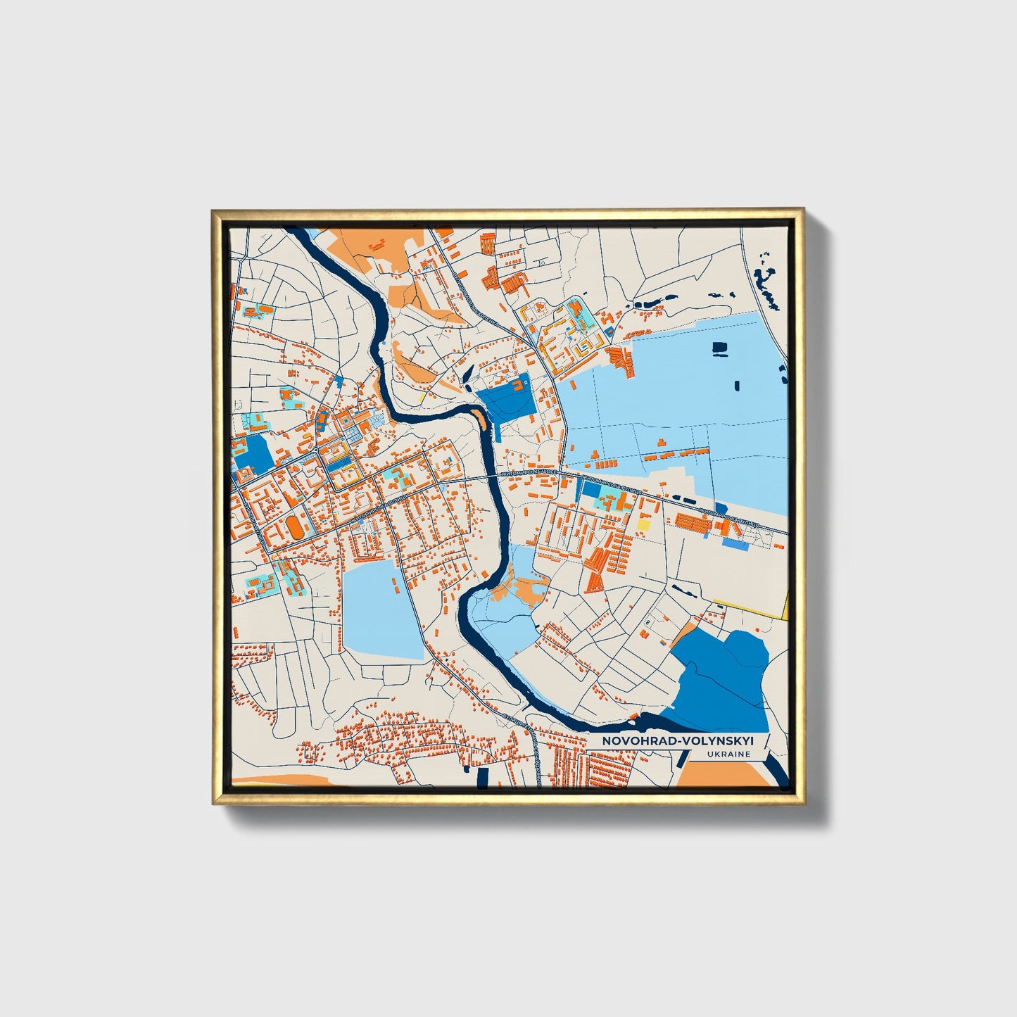 Новоград-Волинський Ukraine Colorful City Map Canvas Print • Gold Framed