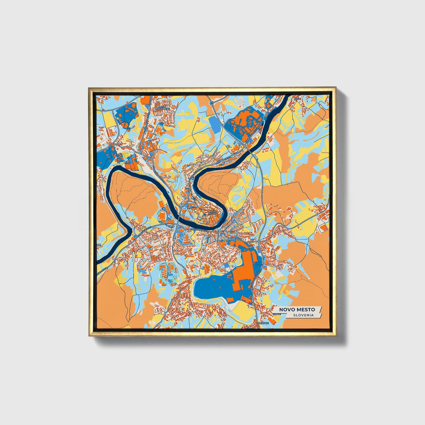 Novo Mesto Slovenia Colorful City Map Canvas Print • Gold Framed