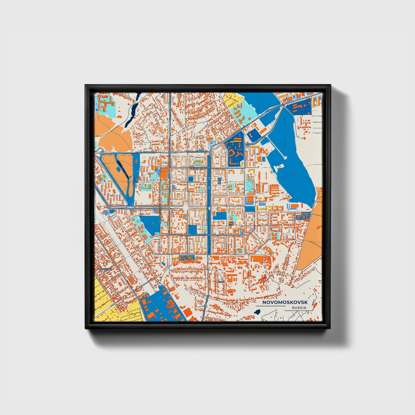 Новомосковск Russia Colorful City Map Canvas Print • Black Framed