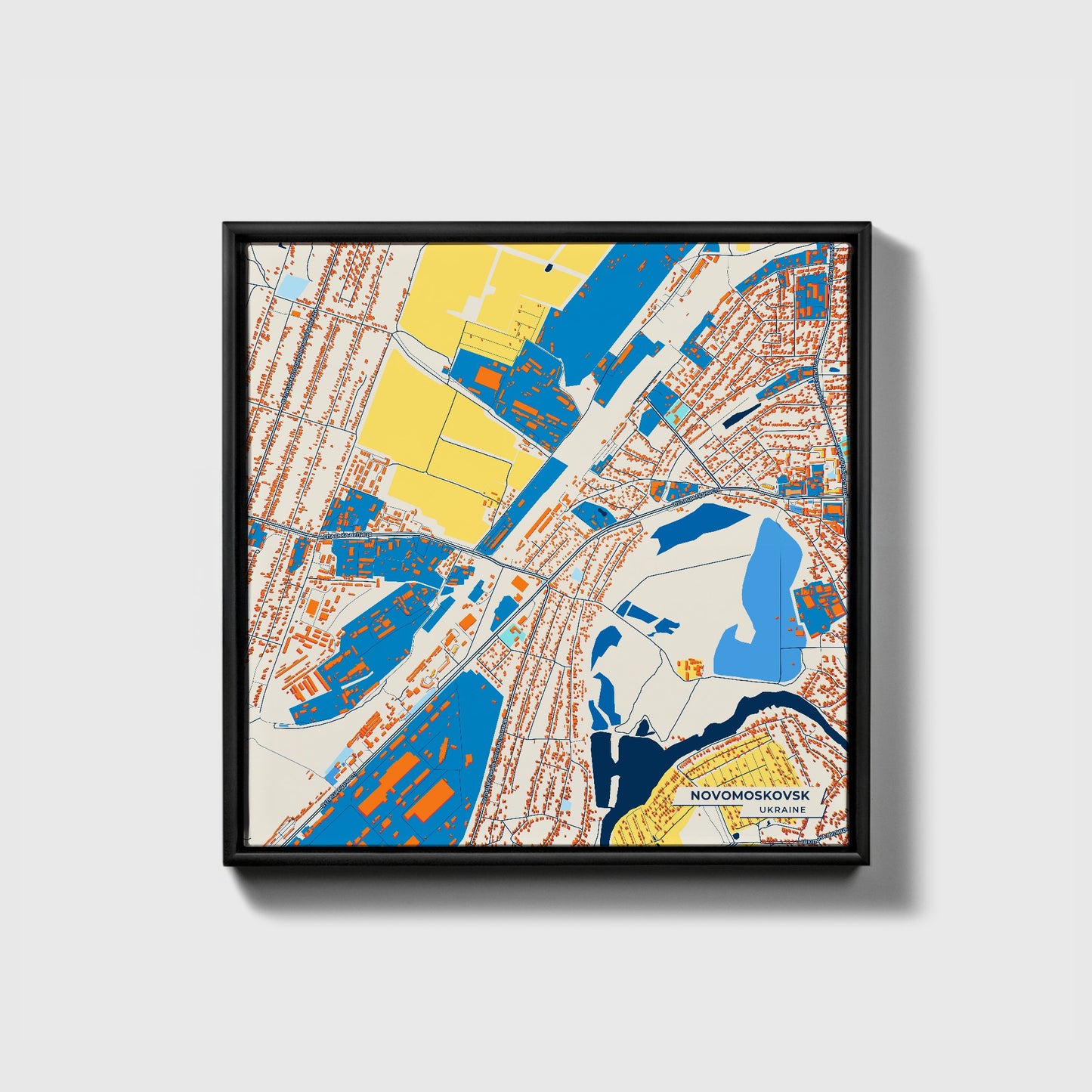 Новомосковськ Ukraine Colorful City Map Canvas Print • Black Framed