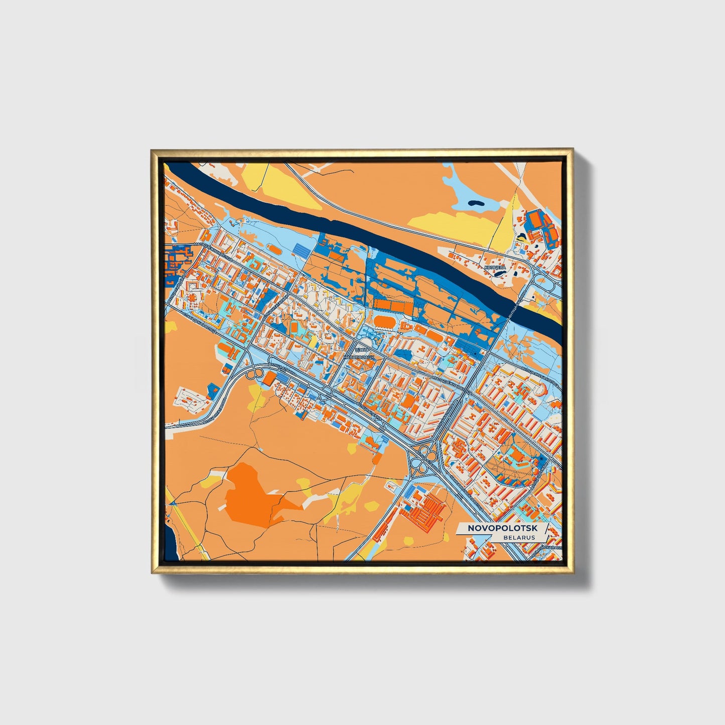 Новаполоцк Belarus Colorful City Map Canvas Print • Gold Framed