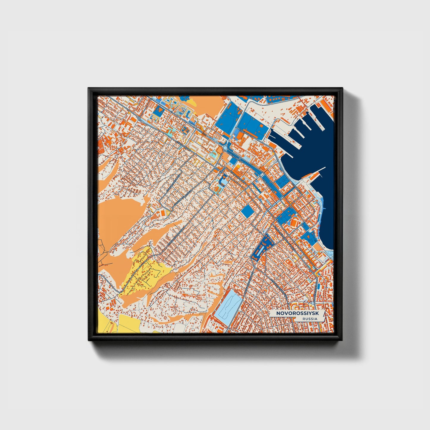 Новороссийский Russia Colorful City Map Canvas Print • Black Framed