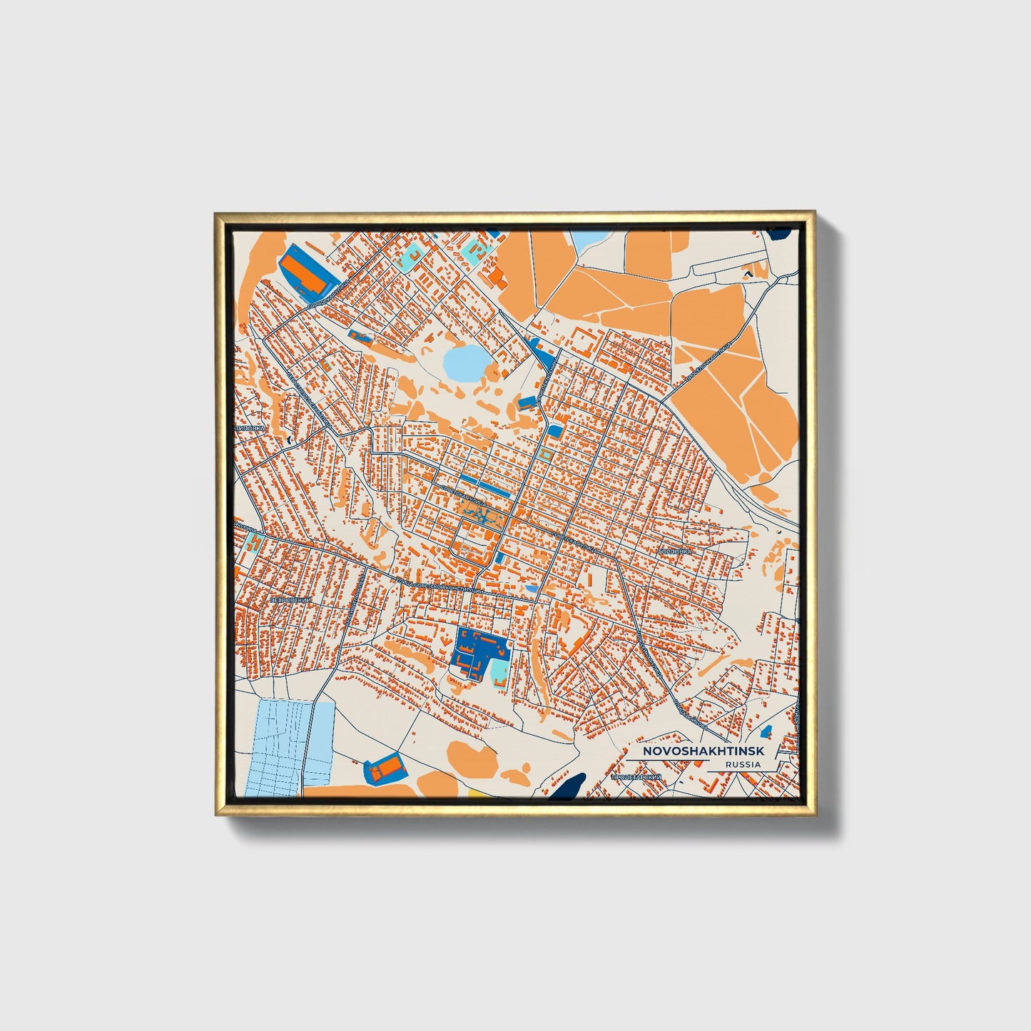 Новошахтинске Russia Colorful City Map Canvas Print • Gold Framed