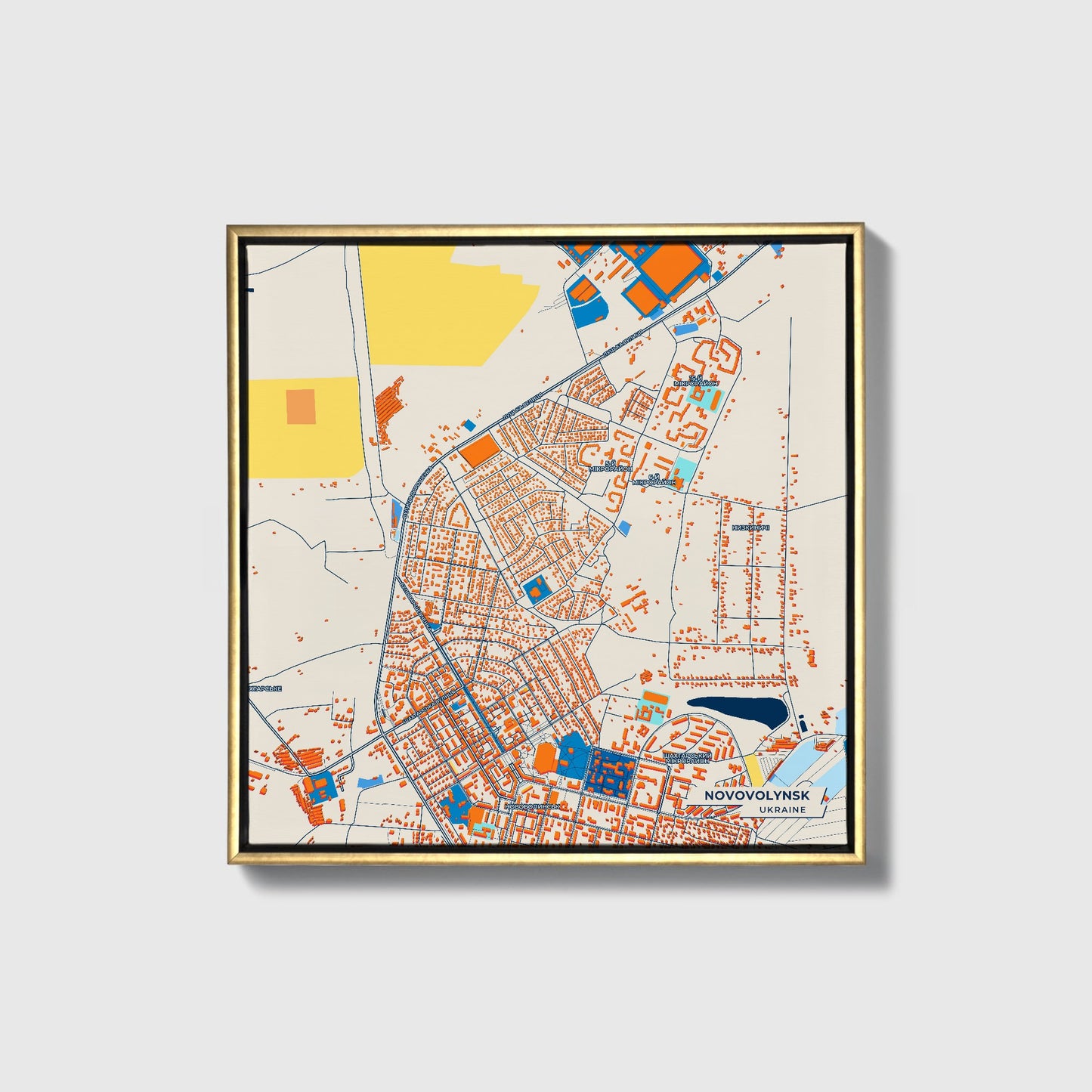 Нововолинськ Ukraine Colorful City Map Canvas Print • Gold Framed
