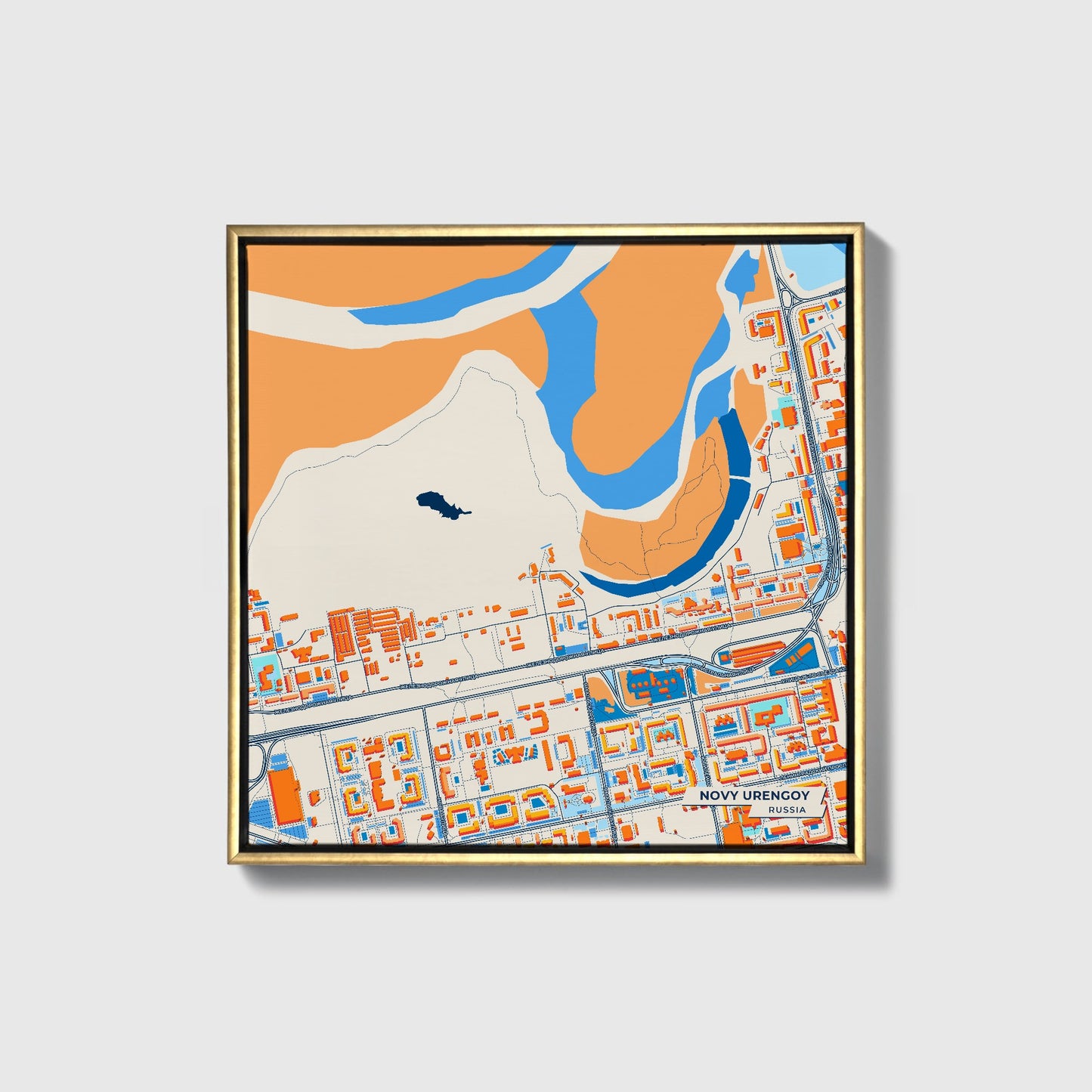 Новый Уренгой Russia Colorful City Map Canvas Print • Gold Framed
