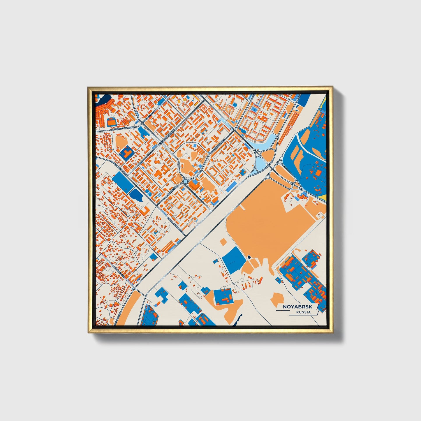 Ноябрьск Russia Colorful City Map Canvas Print • Gold Framed