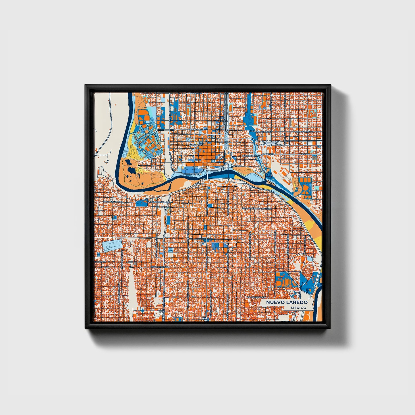 Nuevo Laredo Mexico Colorful City Map Canvas Print • Black Framed