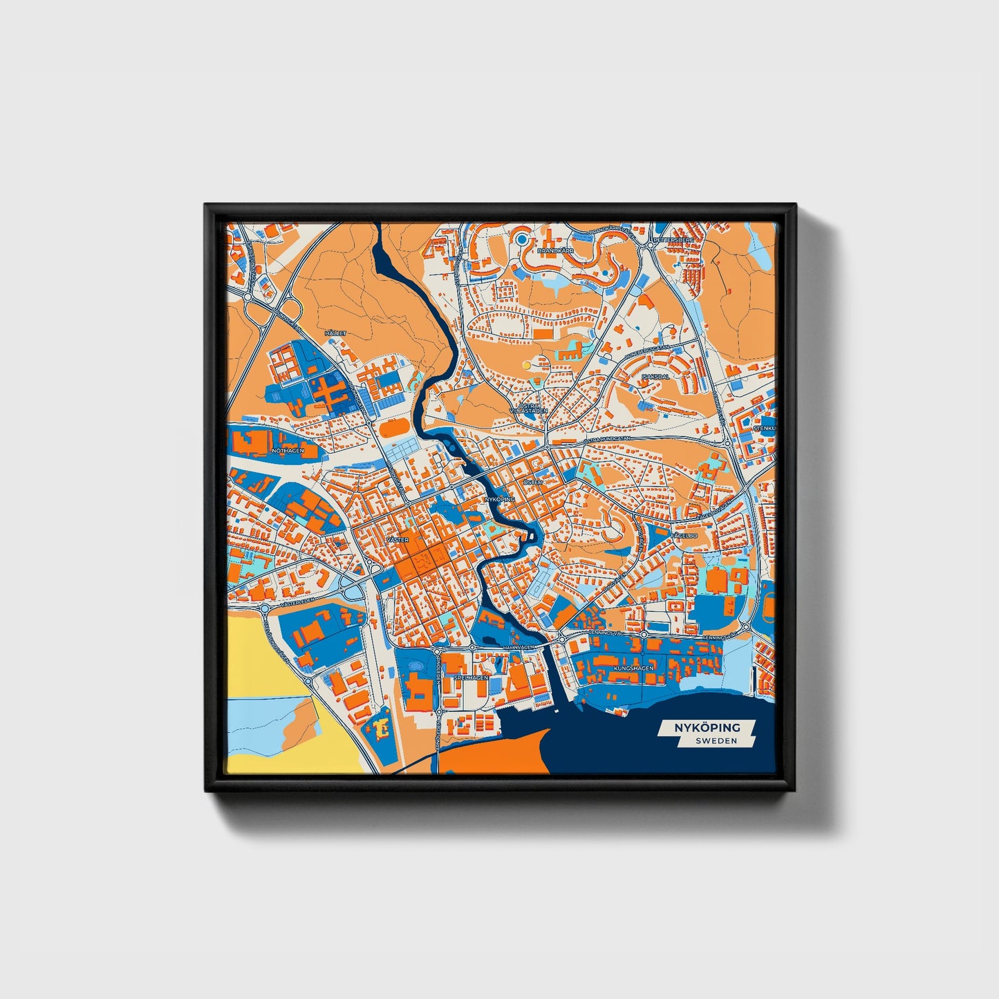 Nyköping Sweden Colorful City Map Canvas Print • Black Framed