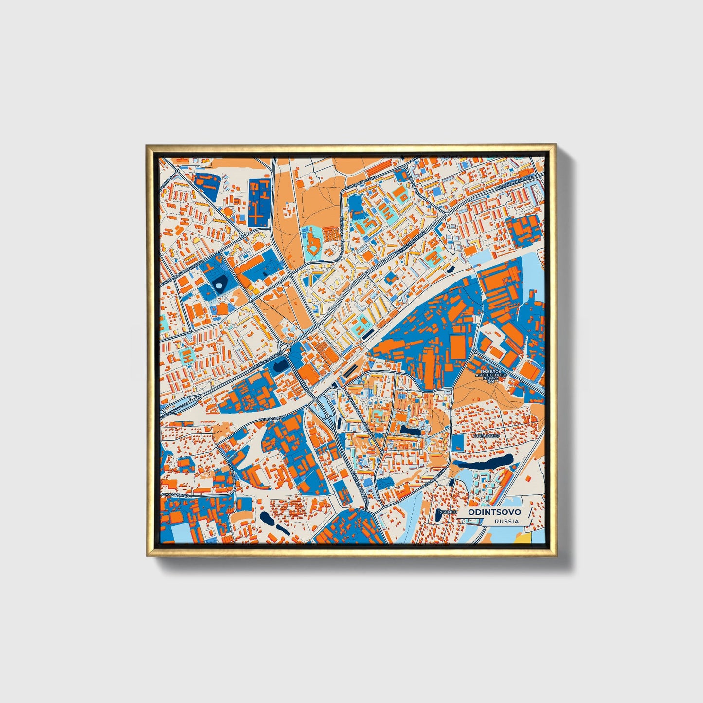 Одинцово Russia Colorful City Map Canvas Print • Gold Framed