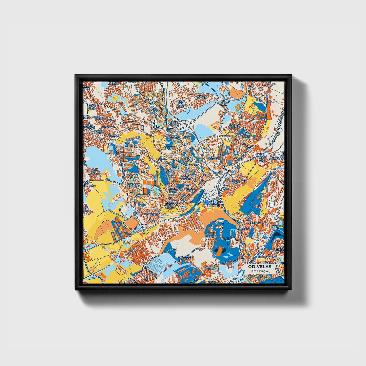 Odivelas Portugal Colorful City Map Canvas Print • Black Framed