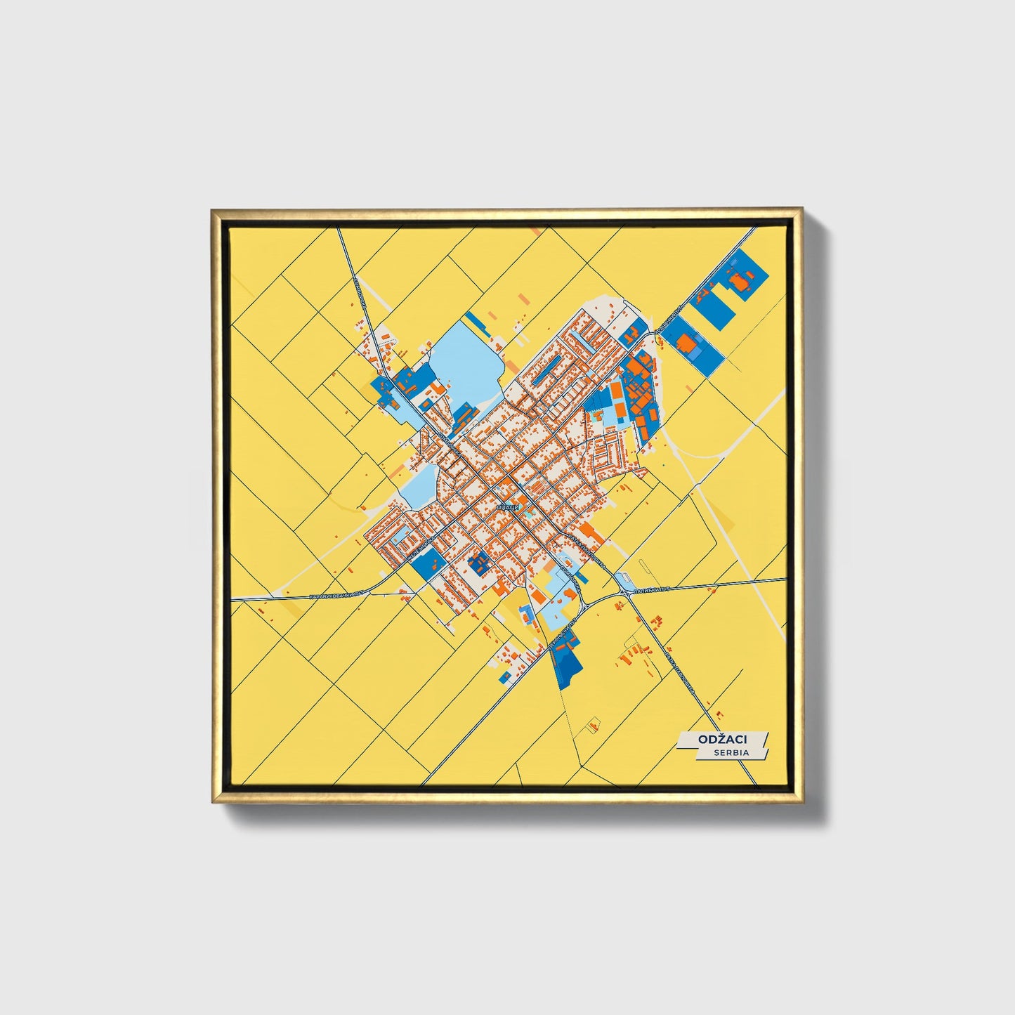 Оџаци Serbia Colorful City Map Canvas Print • Gold Framed