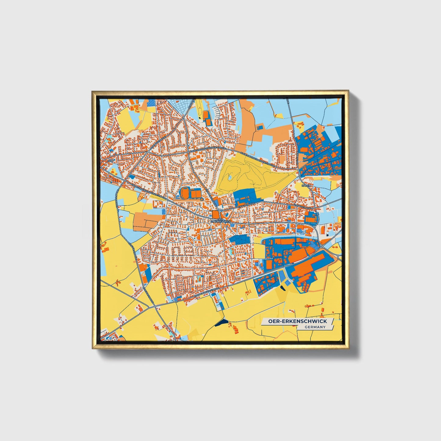 Oer-Erkenschwick Germany Colorful City Map Canvas Print • Gold Framed