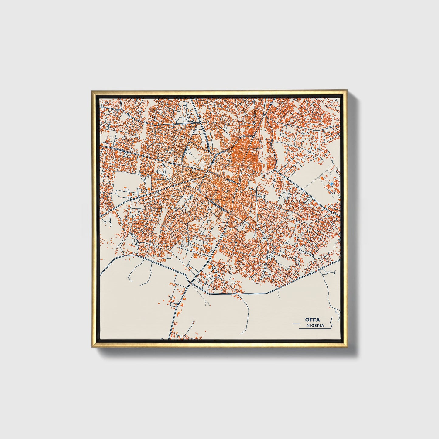 Offa Nigeria Colorful City Map Canvas Print • Gold Framed