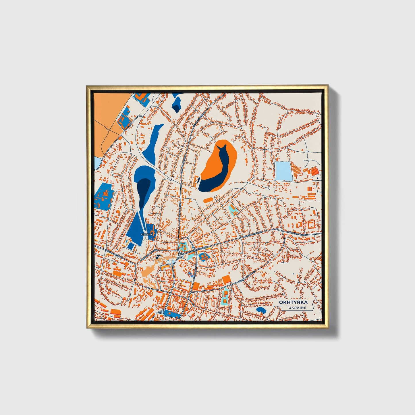 Охтирка Ukraine Colorful City Map Canvas Print • Gold Framed