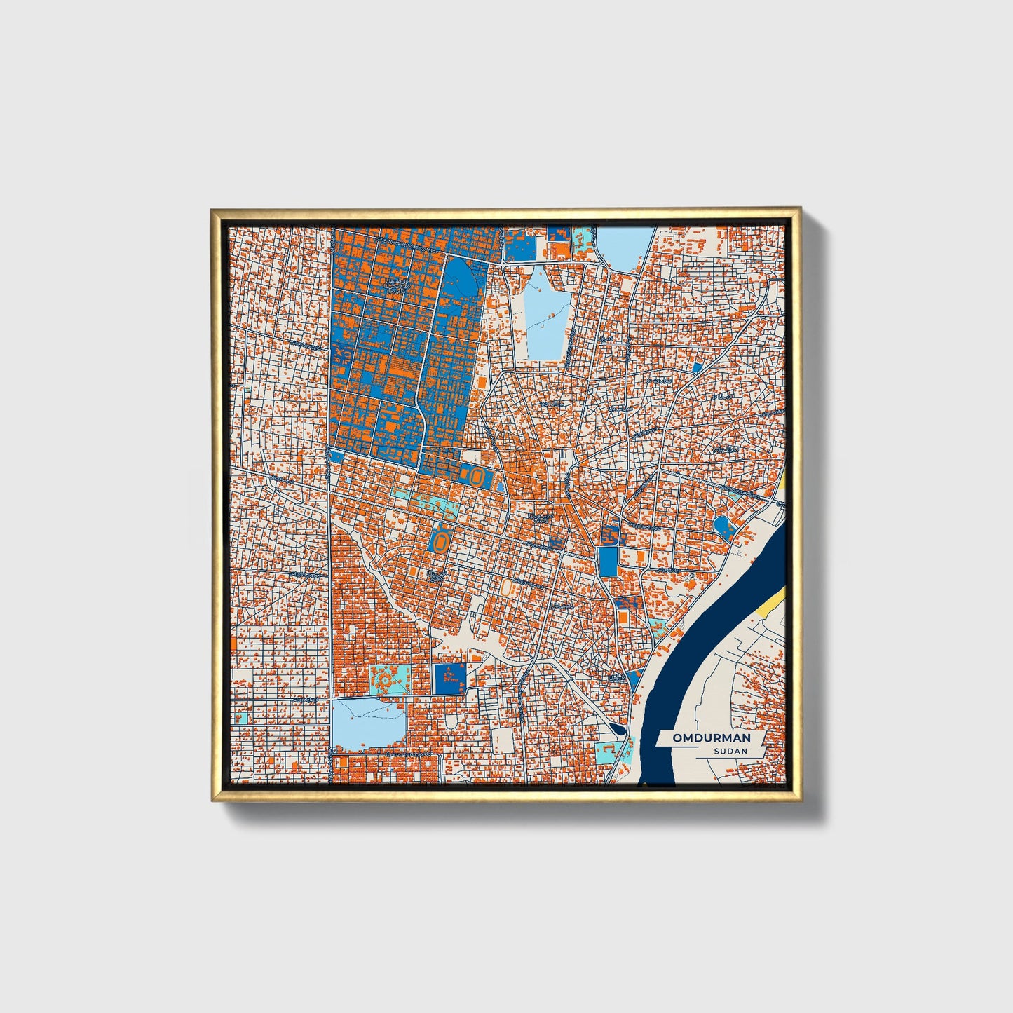 Omdurman Sudan Colorful City Map Canvas Print • Gold Framed