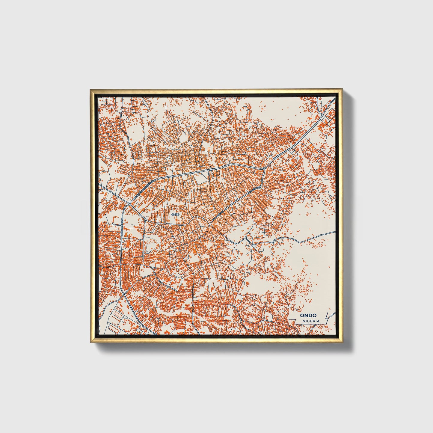Ondo Nigeria Colorful City Map Canvas Print • Gold Framed