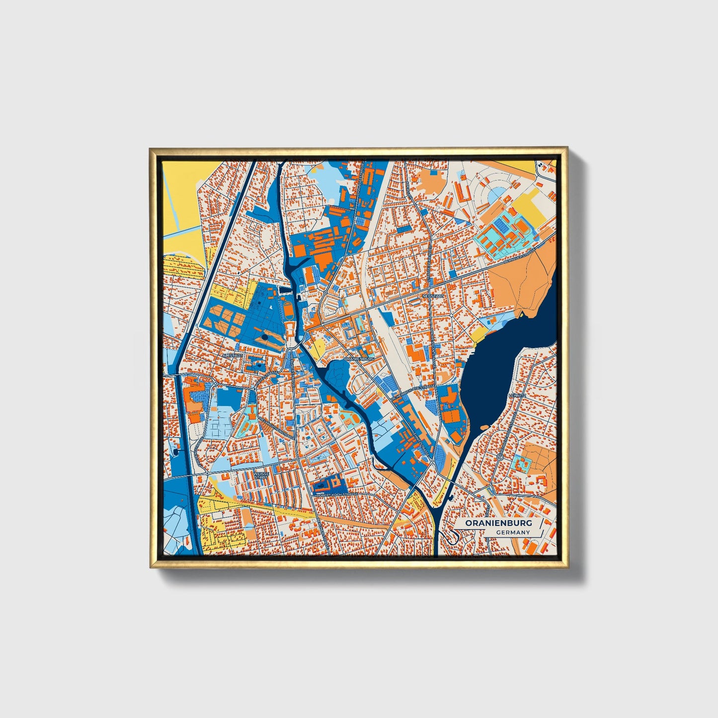 Oranienburg Germany Colorful City Map Canvas Print • Gold Framed