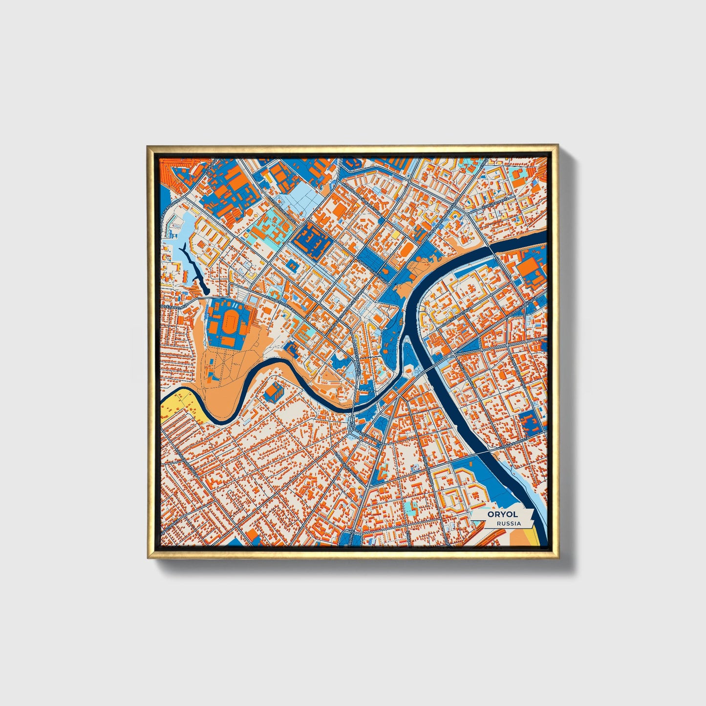 Орловская Russia Colorful City Map Canvas Print • Gold Framed