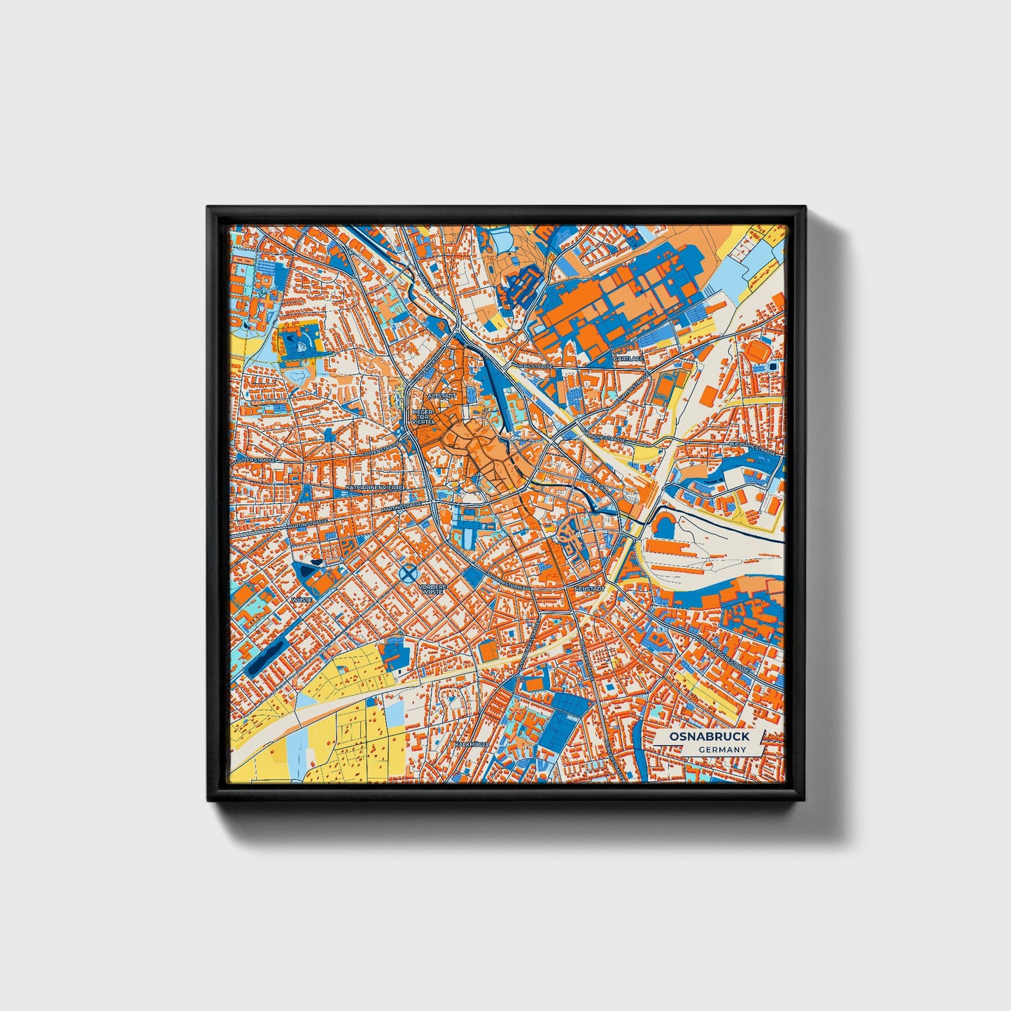 Osnabrück Germany Colorful City Map Canvas Print • Black Framed