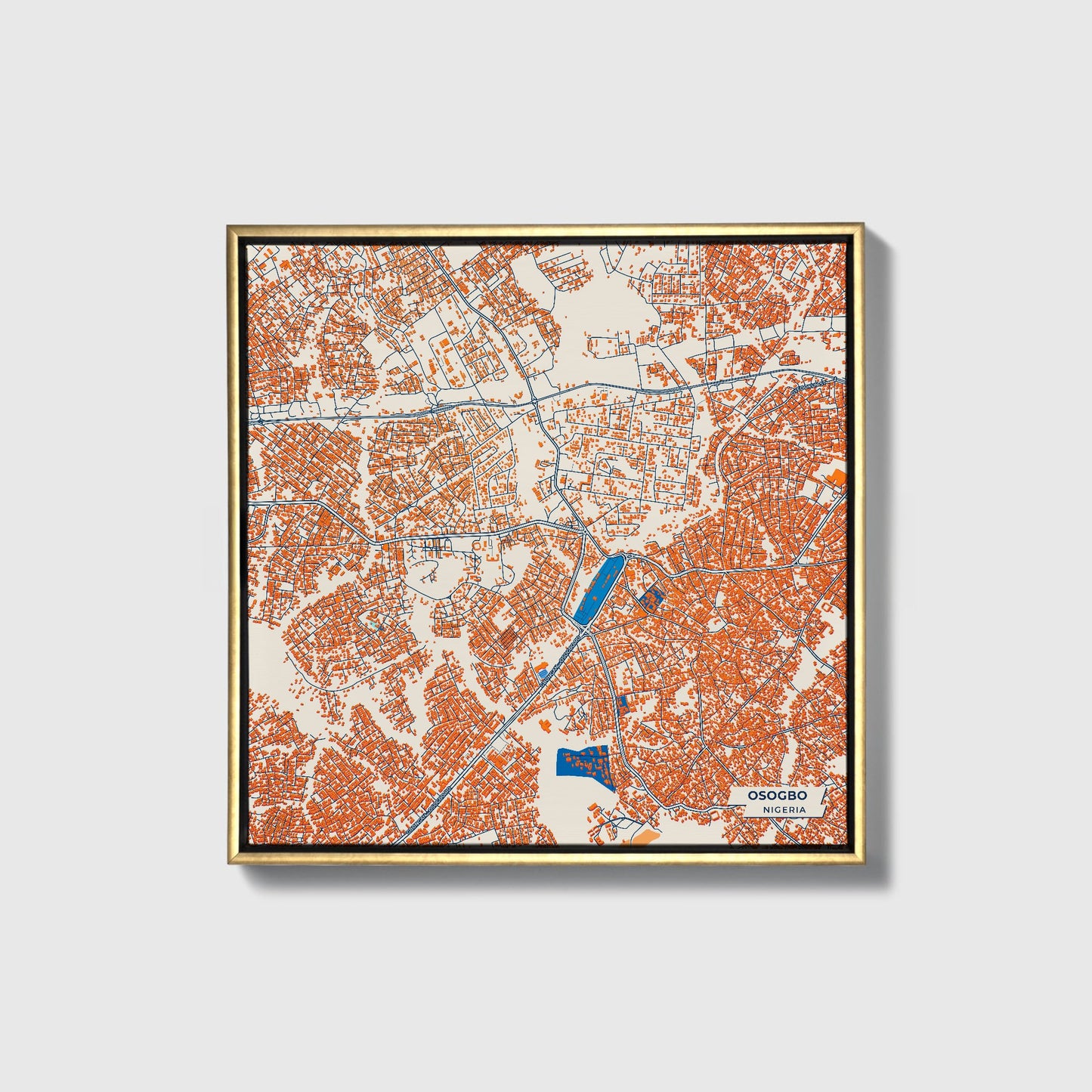 Osogbo Nigeria Colorful City Map Canvas Print • Gold Framed